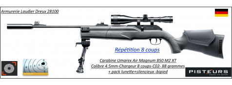 Carabine UMAREX 850 M2 XT Air magnum Calibre 4.5mm C02-88 grammes-KIT+ lunette + silencieux + bipied 16 joules-Promotion-Ref 37842