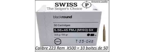 Cartouches SWISS Munitions Blackround calibre 223 rem FMJ blindées SX par 500 cartouches Syntox poids 55 grains -Promotion-Ref 223-swiss-500