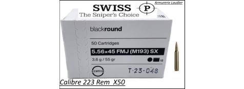 Cartouches SWISS Munitions Blackround calibre 223 rem FMJ blindées SX par 50 cartouches Syntox poids 55 grains -Promotion-Ref 223-swiss-50