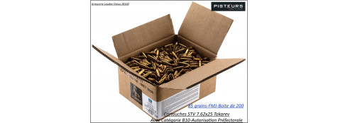 Cartouches calibre 7.62x25 TOKAREV Surplus STV CIP -85 grains FMJ- Par 200 cartouches-Promotion-Ref 37646-p200