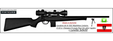 Carabine ISSC SPA Standard Black Autriche Répétition Linéaire-Cal 22 Lr+ lunette 3x9x40-canon fileté bipied -Promotion-Ref issc-27546