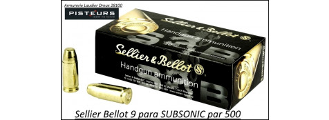 Cartouches 9 para Sellier Bellot SUBSONIC FMJ Blindées-Par -500-poids-9gr/ 140 grs-Promotion-Ref 3095-500