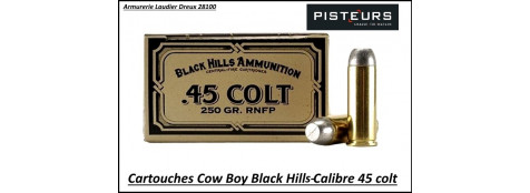 Cartouches Black Hills-calibre-45-colt-COW-BOY-plomb-250 grains-RNFP-Boite de 50-Pour armes anciennes-Ref blackhills-45-colt