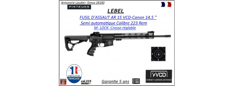 Carabine LEBEL Assaut  Calibre 5.56 VCD15  M Lock AR 15 Verney Carron semi-automatique crosse télescopique Canon 14.5 pouces -Avec-Autorisation-Préfectorale-B4-Ref -Lebel-assaut 5.56