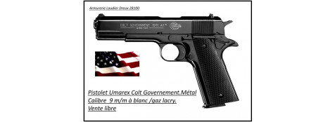 Pistolet alarme Umarex Colt 1911 Governement Bronzé -Calibre 9m/m-blanc-gaz-Ref 17516