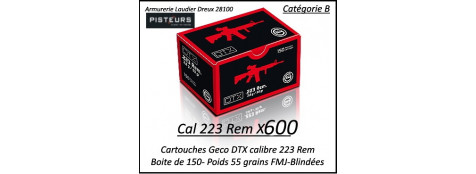 Cartouches calibre 223 rem TARGET GECO DTX FMJ blindées par 600 cartouches CIP poids 55 grains -Promotion-Ref 223 bis-geco-600