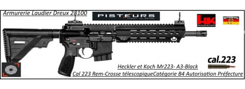 Carabine HK MR 223 A3  Slim Line Hkey Black-semi-automatique Calibre 223 Rem crosse télescopique Canon 14.5 pouces-Avec-Autorisation-Préfectorale-B4-Ref HK-MR-223-A3-Black-canon-14.5 -239678