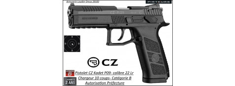 Pistolet CZ kadet P09  Black Calibre 22Lr-Semi automatique-Autorisation-Préfectorale-Catégorie B1-Promotion-Ref-780757-kadet-P09
