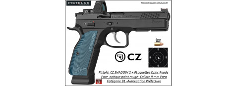 Pistolet CZ 75 SHADOW 2 BLEU Calibre 9 Para-Semi automatique+ Optic Ready-Catégorie B1-Promotion-Avec-Autorisation-Préfectorale-B1-Ref 781000