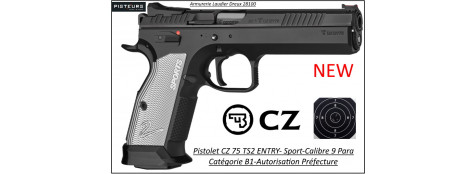 Pistolet CZ 75 TS 2 ENTRY Calibre 9 Para Semi automatique-Catégorie B1-Promotion-Autorisation-Préfectorale-B1-Ref CZ-TS2-784341