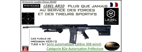 Carabine LEBEL CIVIL AR10 -VCD10 Calibre 308 winch  Verney Carron semi-automatique crosse télescopique-Canon-18 pouces -Avec-Autorisation-Préfectorale-B2E-Ref -Lebel-AR10-308