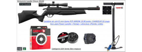 Carabine air Pré comprimé PCP Gamo ARROW Calibre 4.5m/m Puissance 19.90 joules 10 coups-Pack  POWER LUNETTE+POMPE+plombs-Promotion-Ref PCP-G1650P
