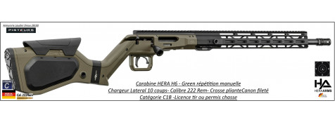 Carabine HERA ARMS H6 Calibre 222 Rem Répétition verrou latéral GREEN CROSSE REPLIABLE catégorie C1B -Promotion-Ref HA442