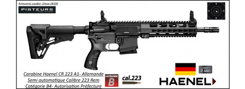 Carabine Haenel Calibre 223 rem CR 223 A1  couleur noire semi-automatique crosse télescopique-Canon10.5 pouces DETENTE MATCH-Avec-Autorisation-Préfectorale-B4-Ref  haenel-cr223-noire-10.5