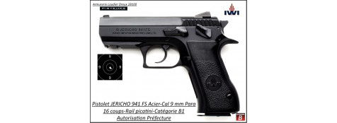 Pistolet IWI Jericho 941FS Acier Calibre 9 Para 16 coups rail picatini-Catégorie B1-Promotion-Autorisation-Préfectorale-B1-Ref jerifs