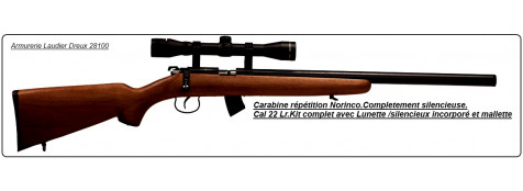 Carabine Norinco Jw15 Custom Silence Calibre 22 Lr Crosse bois Complètement silencieuse -Avec lunette 4 x 32+ mallette-"Promotion".Ref 2918