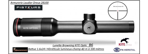 Lunette KITE OPTICS B6 Battue Affut-1-6x24I  Réticule lumineux 4Ai-grand champ- 40m à 100 mètres -Ref  kite-K282462