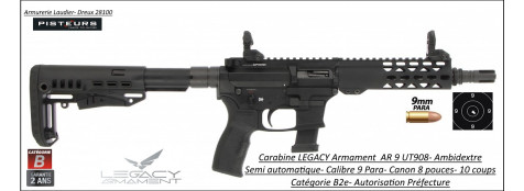 Carabine LEGACY Armament AR 9 UT508 Calibre 9 para canon 8 pouces Semi automatique -Catégorie B2e-Ref PAAR98