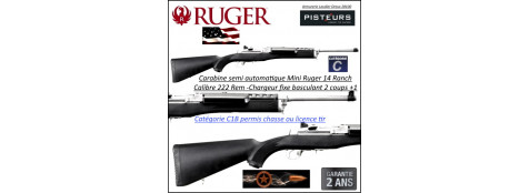 Carabine Ruger mini 14 Ranch Calibre 222 Rem Semi automatique 3 coups U.S.A-Catégorie C1b-Ref 23868