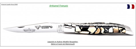  Couteau-Laguiole-en-Aubrac-Marqueterie-mammouth et ébène-Modèle  Nougatine-Lame de 12 cm -Artisanal-