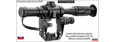 Lunette de tir NPZ pour Dragunov SVD Tigr grossissement 4x24 Réticule lumineux avec montage-ref NP105
