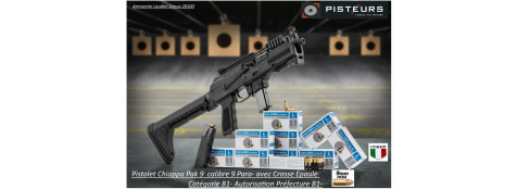 Pistolet Chiappa Pak 9 GEN2 Calibre 9mm para  avec crosse AR 15 chargeur 10 coups-Catégorie B1-Autorisation-Préfecture-Promotion-Ref  PCKZE963-Ea