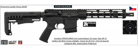 Carabine Perun Arms AR15 M-Lock  10.5"Calibre 5.56 -223 Rem Semi automatique-Catégorie B4-Ref PER100