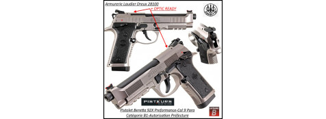 Pistolet Beretta 92X Performance Inox Calibre 9 para + Optic ready Semi automatique -Catégorie B1-Promotion-Ref 34202261