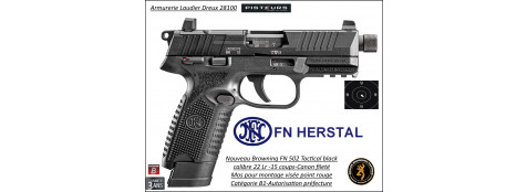 Pistolet  Browning FN 502 Tactical black Calibre 22 Lr 10 et 15 coups+ MOS Semi automatique fileté -Catégorie B1-Promotion-Autorisation-Préfectorale-B1-Ref FN 502-10101090