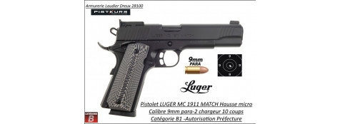 Pistolet  Luger MC 1911 MATCH Calibre 9 Para canon 5 pouces Semi automatique-Catégorie B1-Promotion-Ref GIMC1911MATCH9