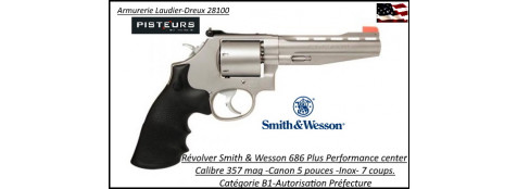 Révolver Smith et Wesson 686 PLUS Performance Center Calibre 357 magnum 7 coups inox Canon 5 pouces -Catégorie B1-Autorisation Préfecture-Promotion-Ref 780214