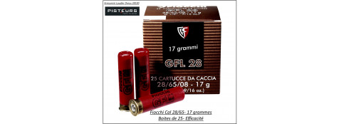 Cartouches FIOCCHI -  Cal 28 - Plombs n°5,6,7,8  (17grammes).Boite de 25.