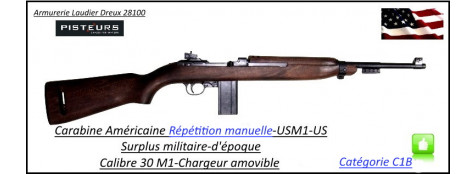 Carabine USM1 Inland Calibre 30M1 REPETITION MANUELLE long 90 cm chargeur 10 +1 coups -Catégorie C1B-Ref 44470